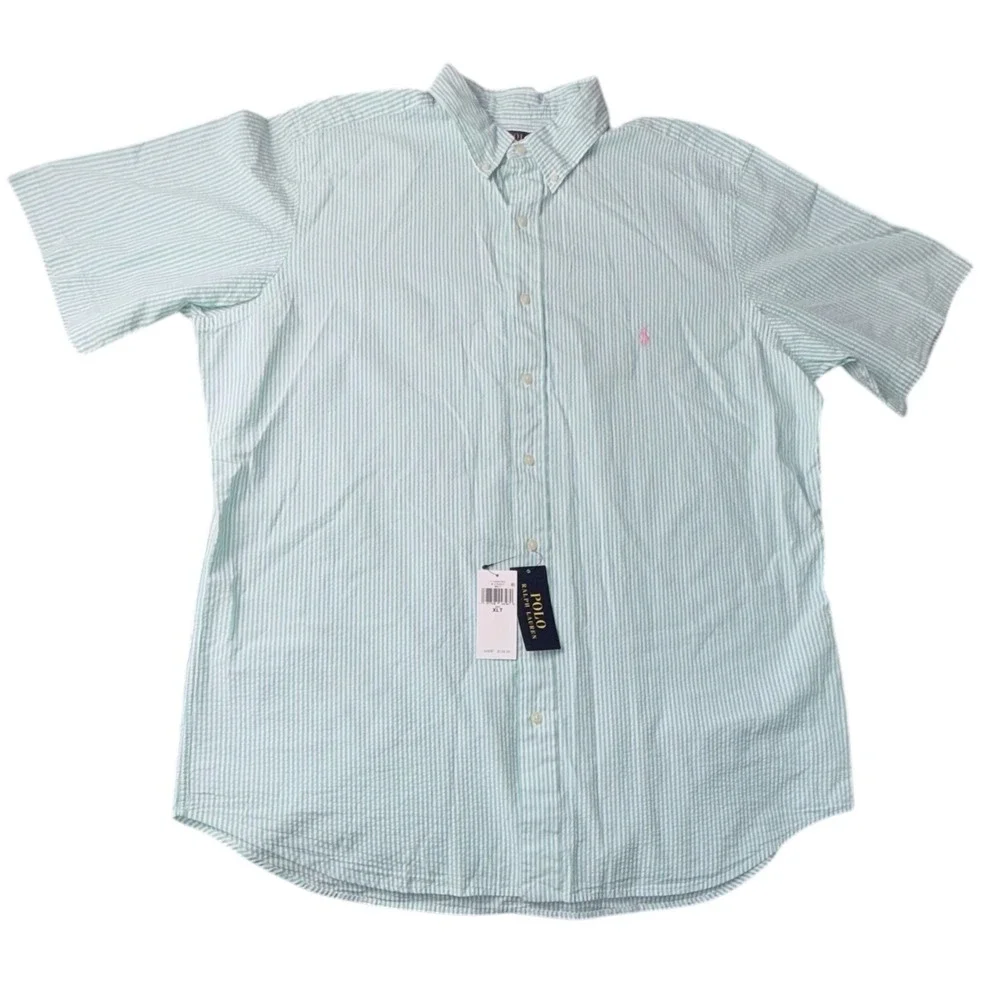 Polo Ralph Lauren‎ Mens XLT Green White Stripe Short Sleeve Shirt Pink Pony NWT